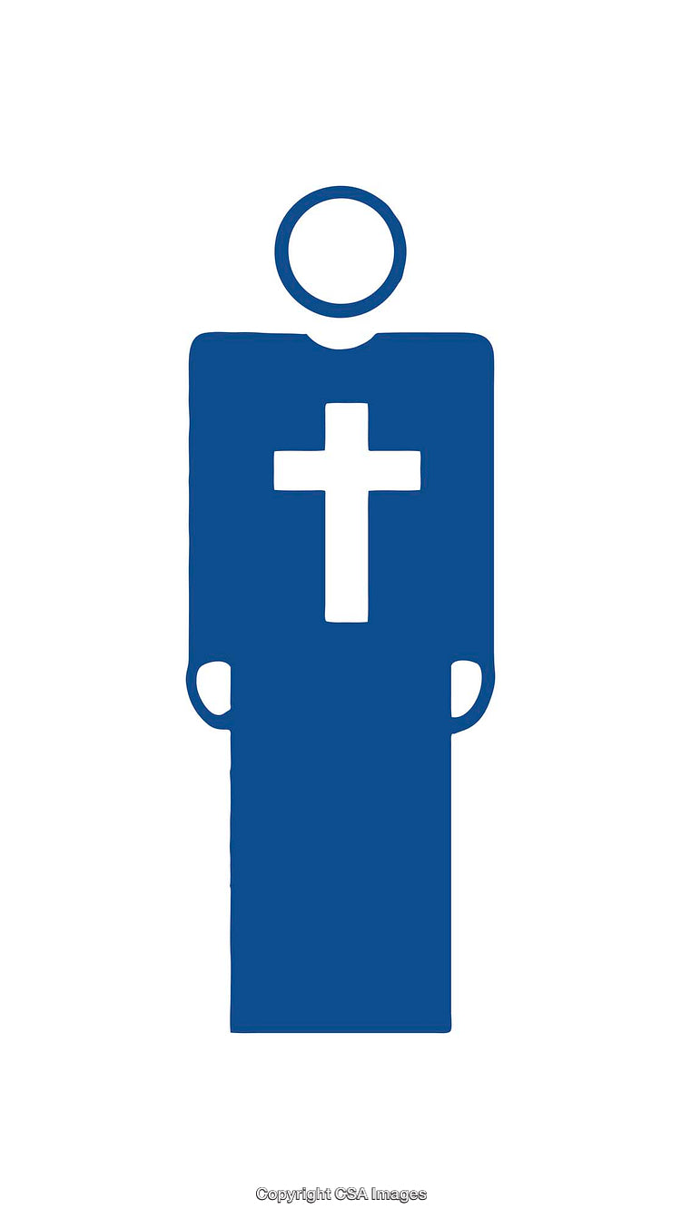 Blue Simple Icon Representing Clergy or Christian Figure with Cross Symbol