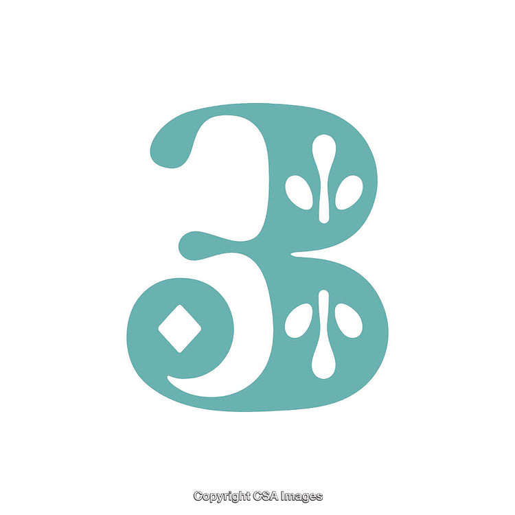 Ornate Number Three Design with Decorative Floral Patterns