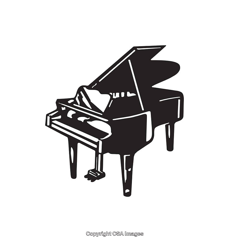 Black and White Line Art Illustration of a Grand Piano