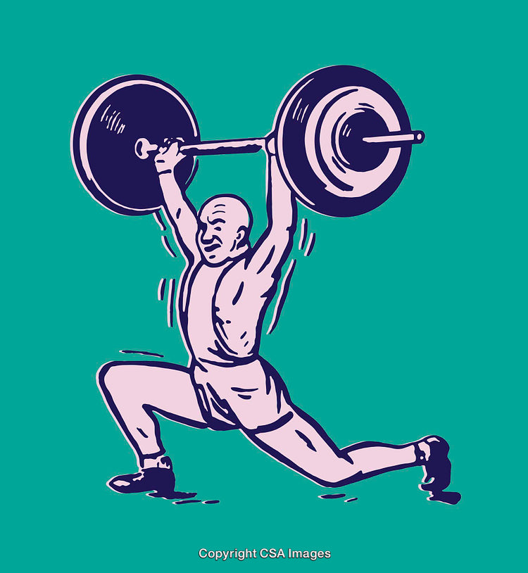 Retro Style Line Art of a Weightlifter Performing Overhead Lift