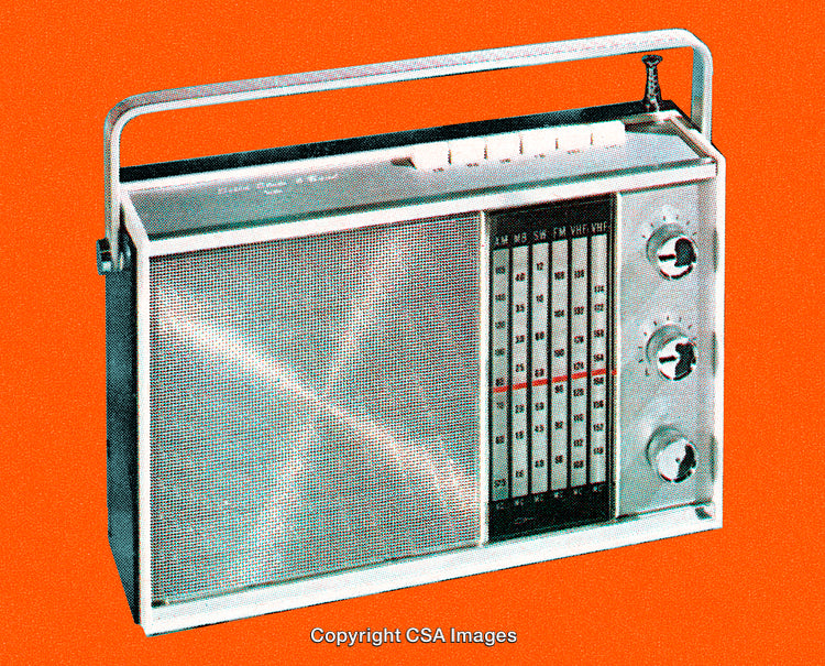 Vintage Portable Radio Against a Bold Orange Background