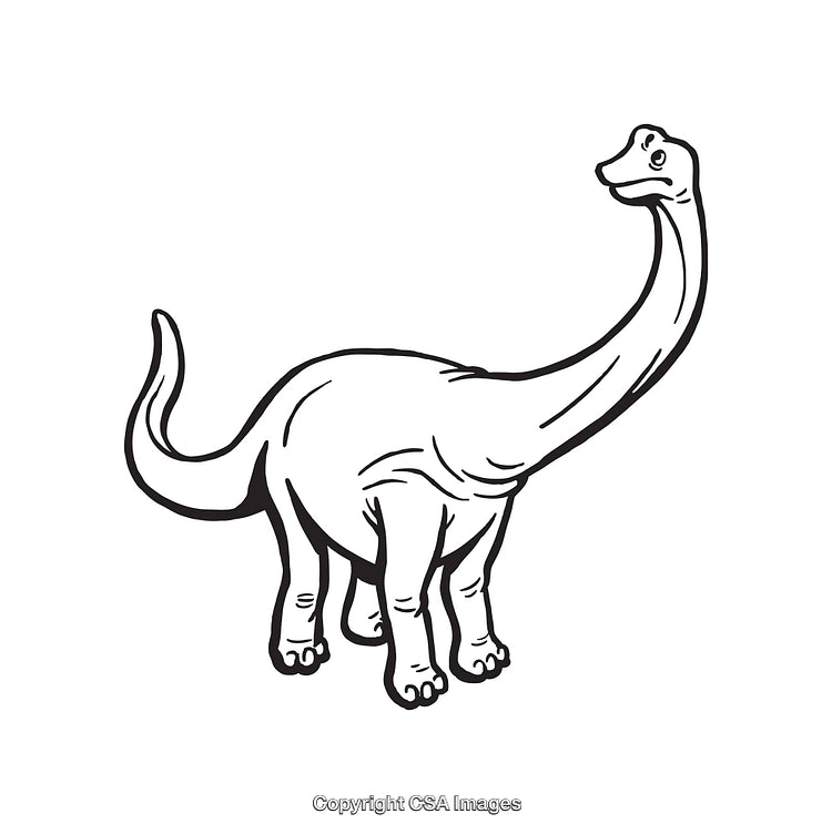 Black and White Dinosaur Illustration of a Sauropod Animal in Line Art