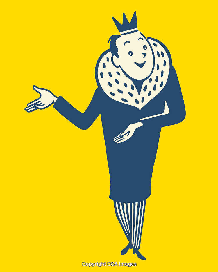 Stylized Illustration of a Cheerful King with a Regal Crown