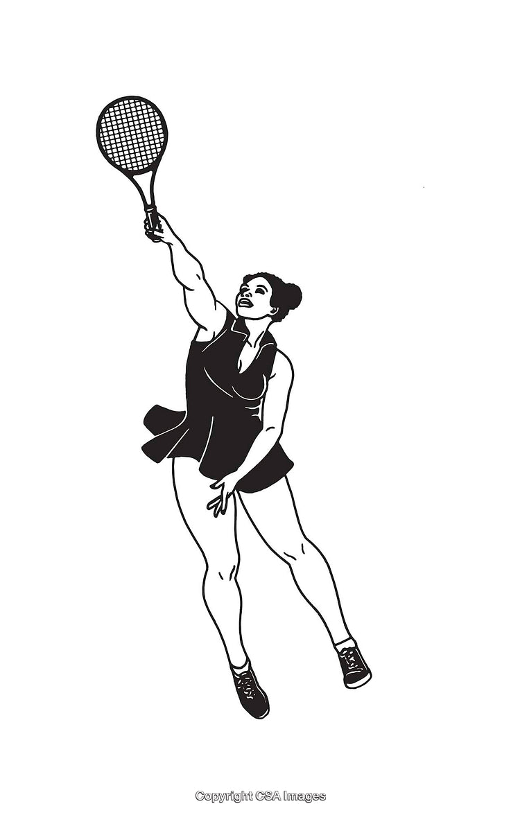 Black and White Illustration of a Tennis Player in Action