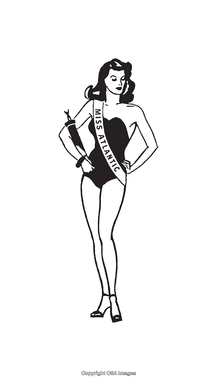 Black and White Illustration of a Beauty Pageant Line Art Character