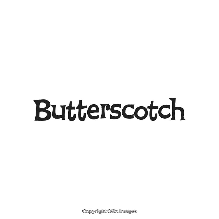 Vintage Butterscotch Text Design Featuring Bold Stylistic Typeface on White Background