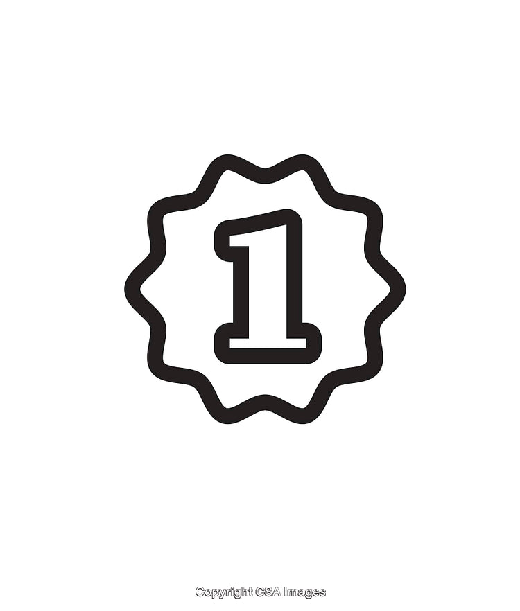Black and White Icon with Number One within Award Shape Design
