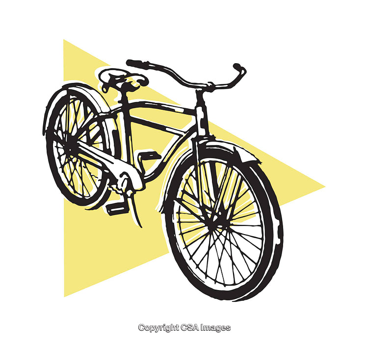 Vintage Bicycle Illustration Featuring Bold Lines and Yellow Triangular Background
