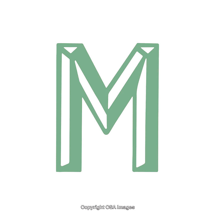 Stylized Green Letter M in Geometric Design on White Background
