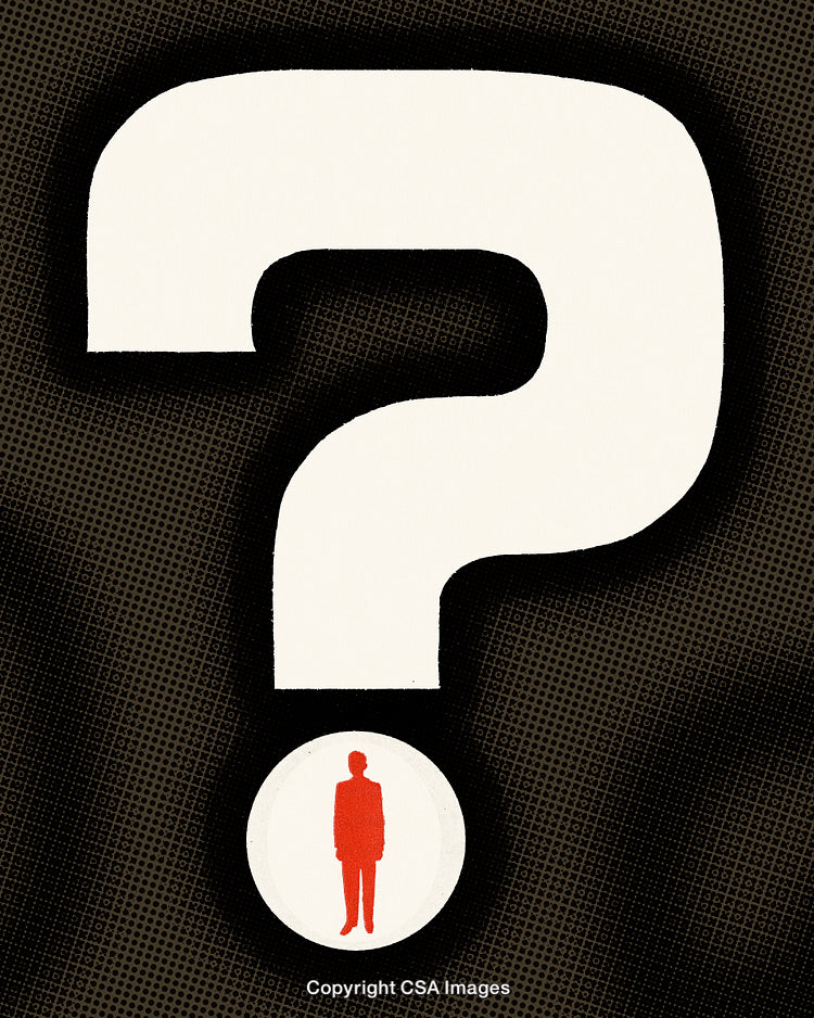 Large Question Mark with Silhouette Depicting Introspection or Unanswered Questions