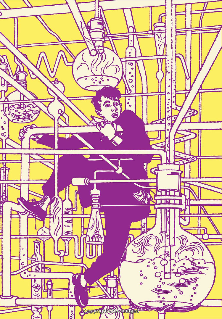 Vibrant Illustration of a Man in a Science Laboratory Art Scene
