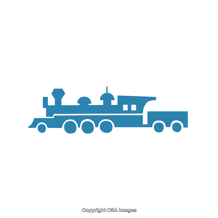 Blue Silhouette of a Retro Steam Locomotive on a White Background