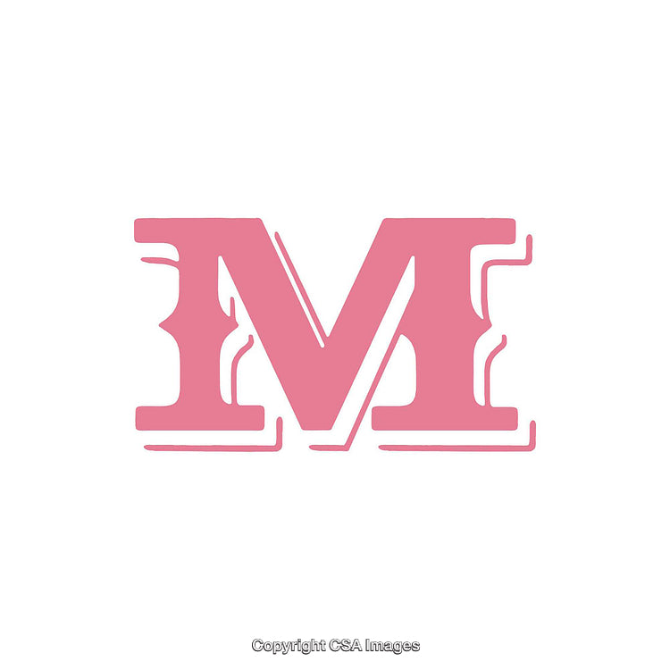 Pink Letter M with Decorative Styling on White Background