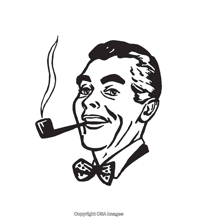 Retro Style Black and White Illustration of a Man with Smoking Pipe