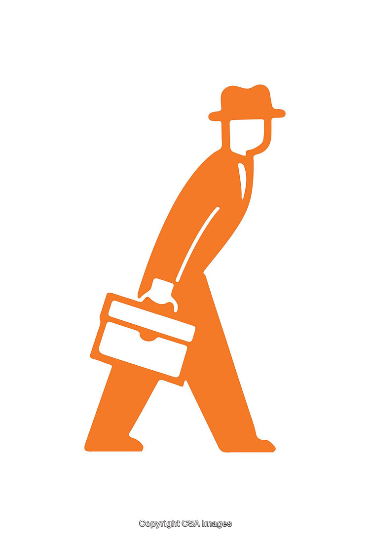 Orange Icon of a Businessperson Carrying a Briefcase in Minimalist Style