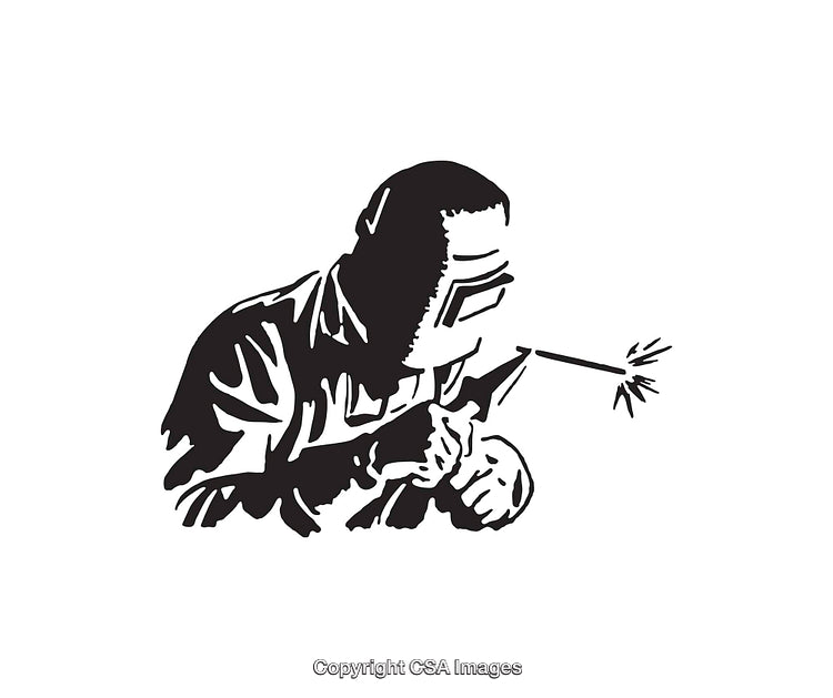 Black and White Welding Art Depicting Tradesperson at Work