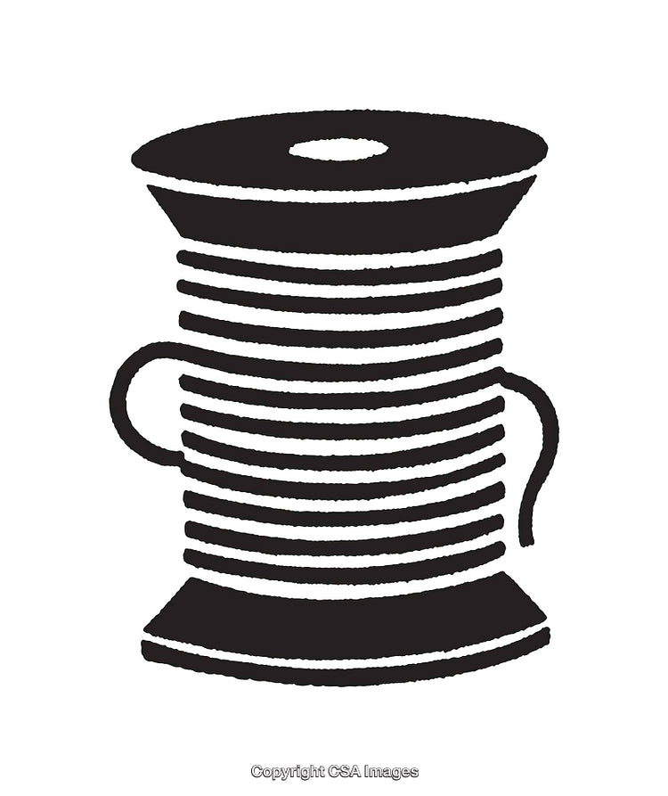 Minimalist Black and White Icon of a Sewing Thread Spool
