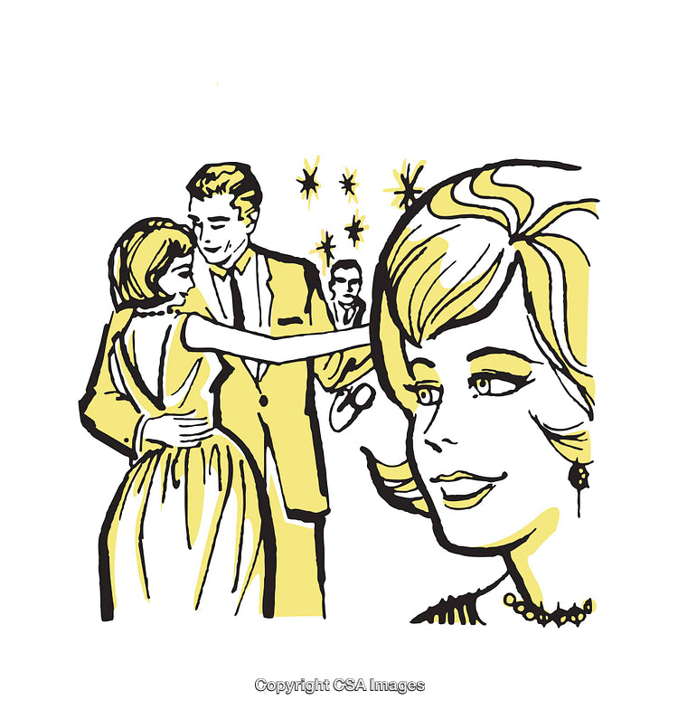 Vintage Style Dance Scene with Elegant Couple and Festive Atmosphere