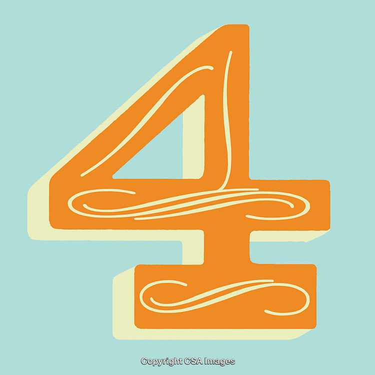 Stylized Orange Number Four with Decorative Details on Light Blue Background