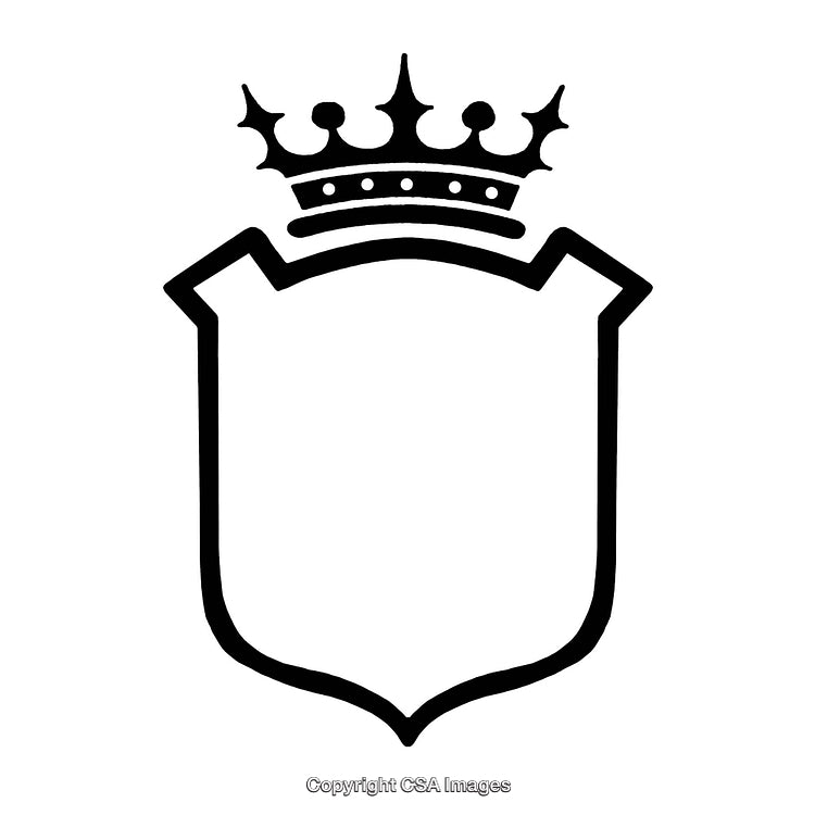 Black Outline of a Royal Shield with Crown Symbol Above