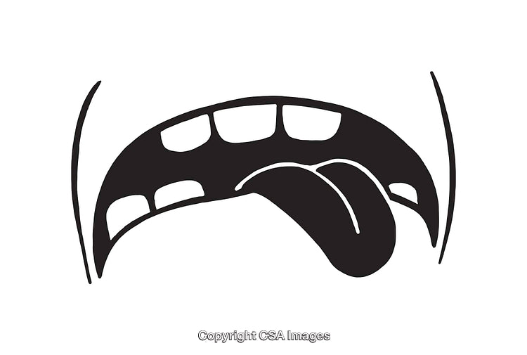 Black and White Line Art of Mouth with Tongue Sticking Out