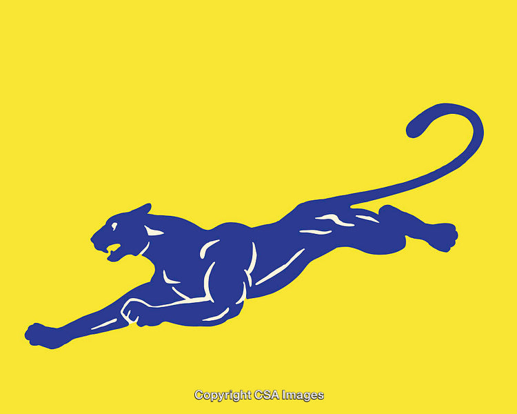 Blue Panther Illustration on Yellow Background in Dynamic Style