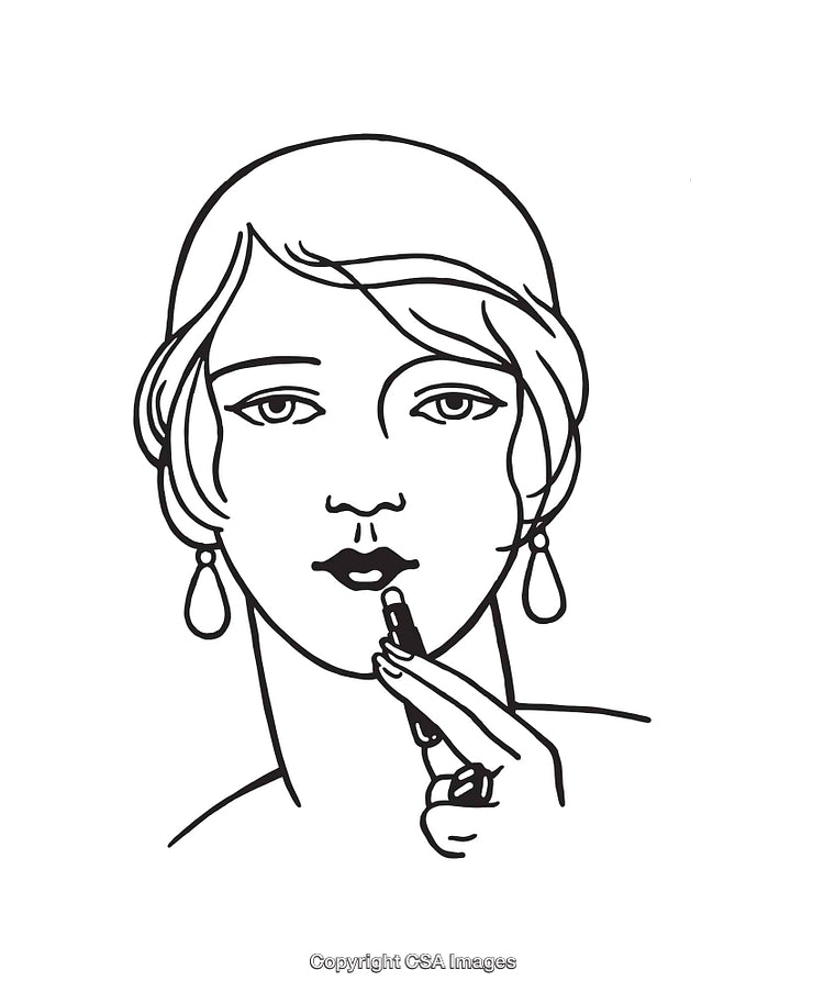 Elegant Line Art of Woman Applying Lipstick