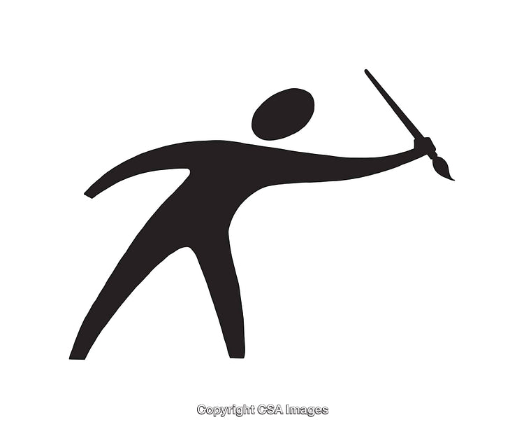 Stylized Icon of Figure Holding a Paintbrush in a Creative Pose