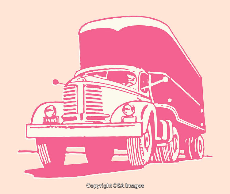 Vintage Style Pink Illustrative Truck Art on Soft Background