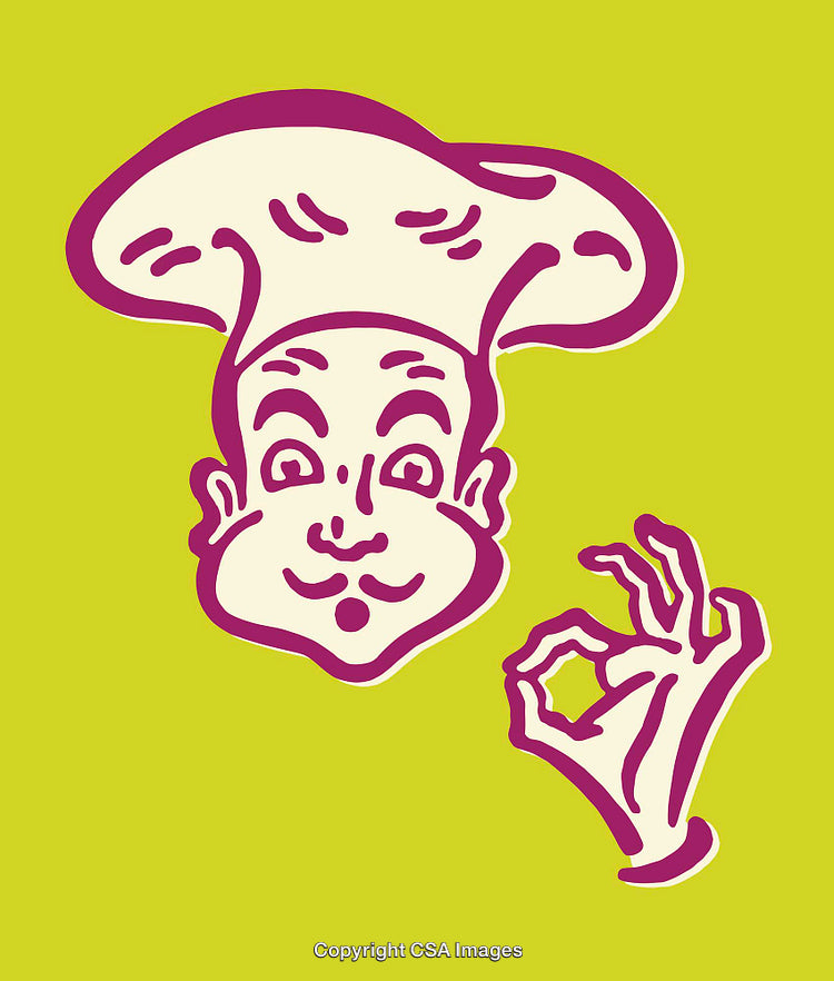 Playful Chef Giving an OK Sign in Colorful Line Art Illustration
