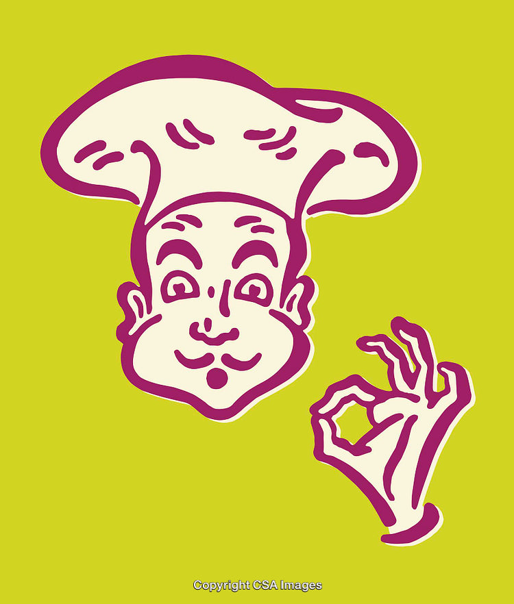 Playful Chef Giving an OK Sign in Colorful Line Art Illustration