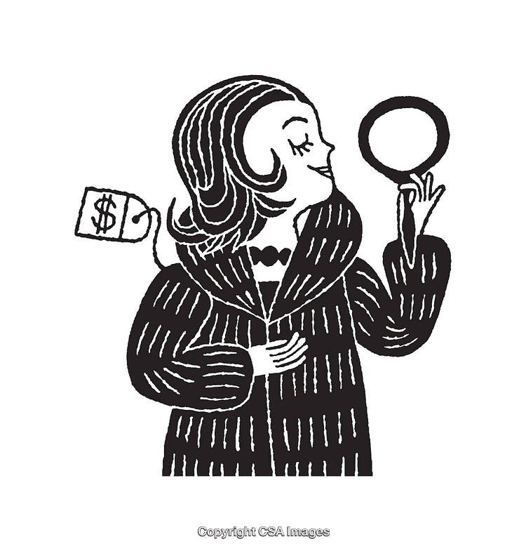 Stylish Woman Holding Mirror in Black and White Line Art