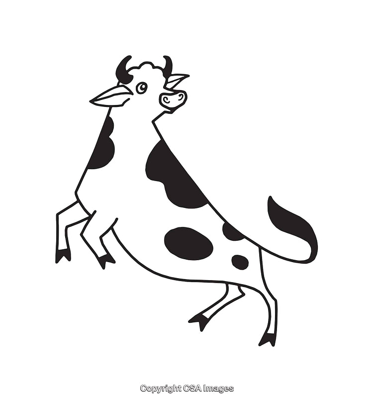 Playful Black and White Line Art of a Cow Illustration