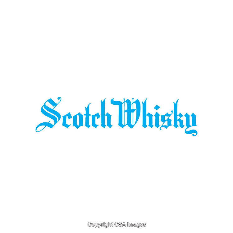 Blue Gothic-Style Text Displaying Scotch Whisky Over White Background