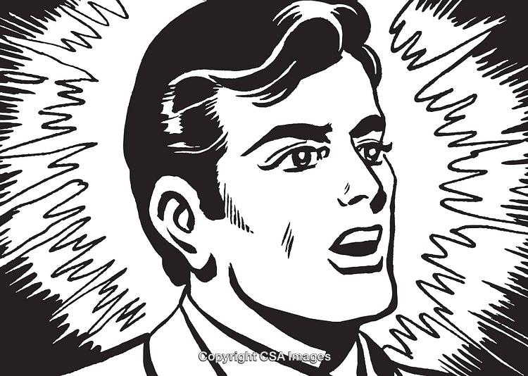 Retro Black and White Comic Style Art of a Man in Speech