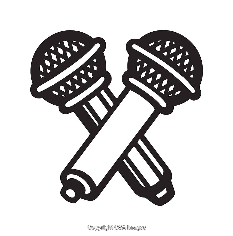 Black and White Microphone Icon with Dynamic Crossing Design