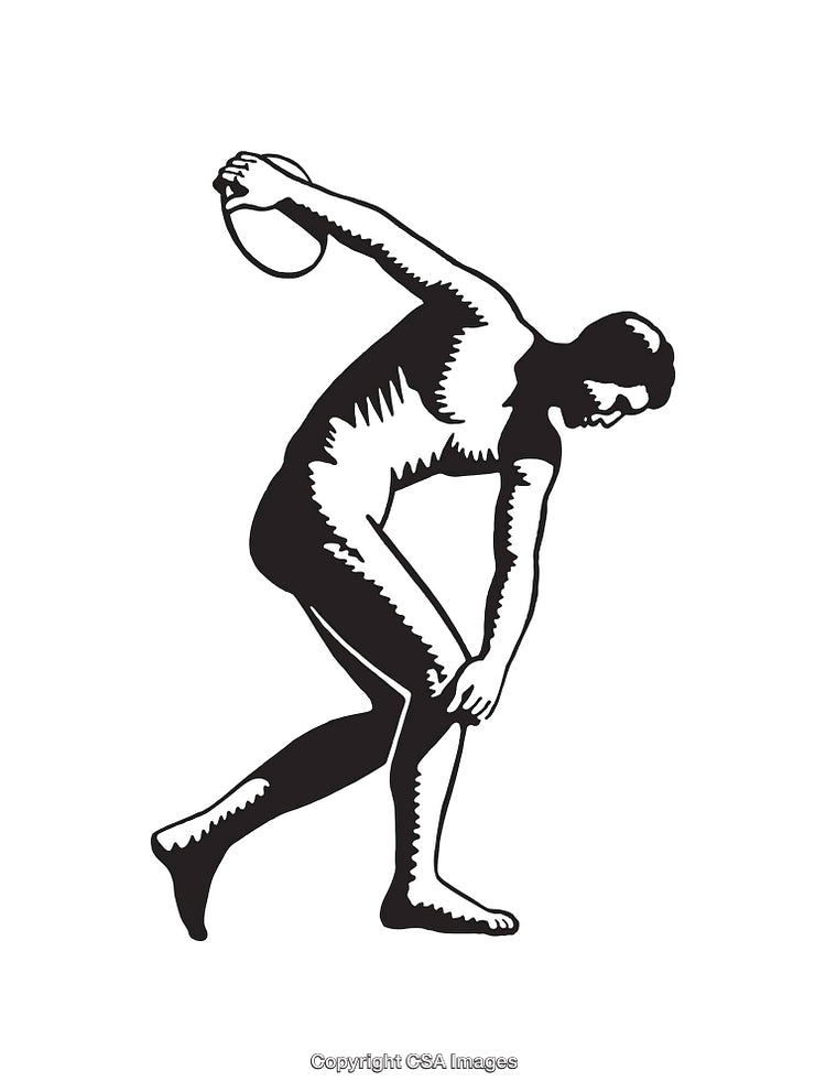 Black And White Line Art of Athlete in Discus Throwing Pose