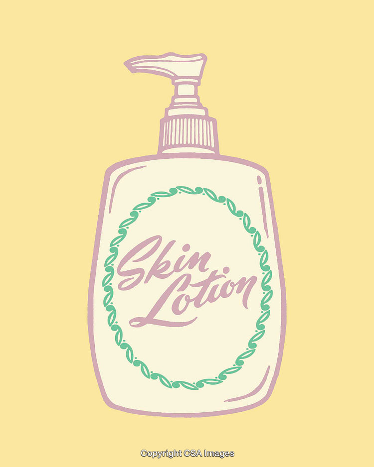 Hand-Drawn Illustration of a Skin Lotion Bottle on Pastel Background