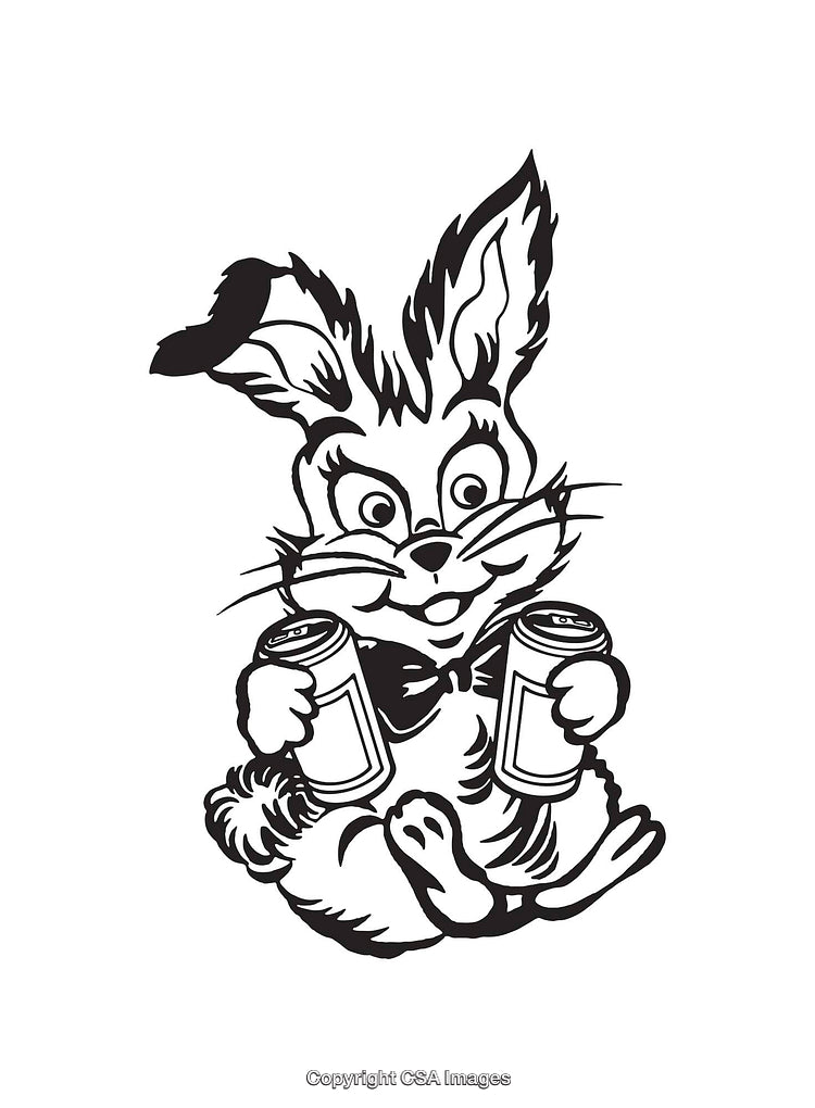 Cheerful Bunny Line Art Holding Two Cans in Fun Illustration