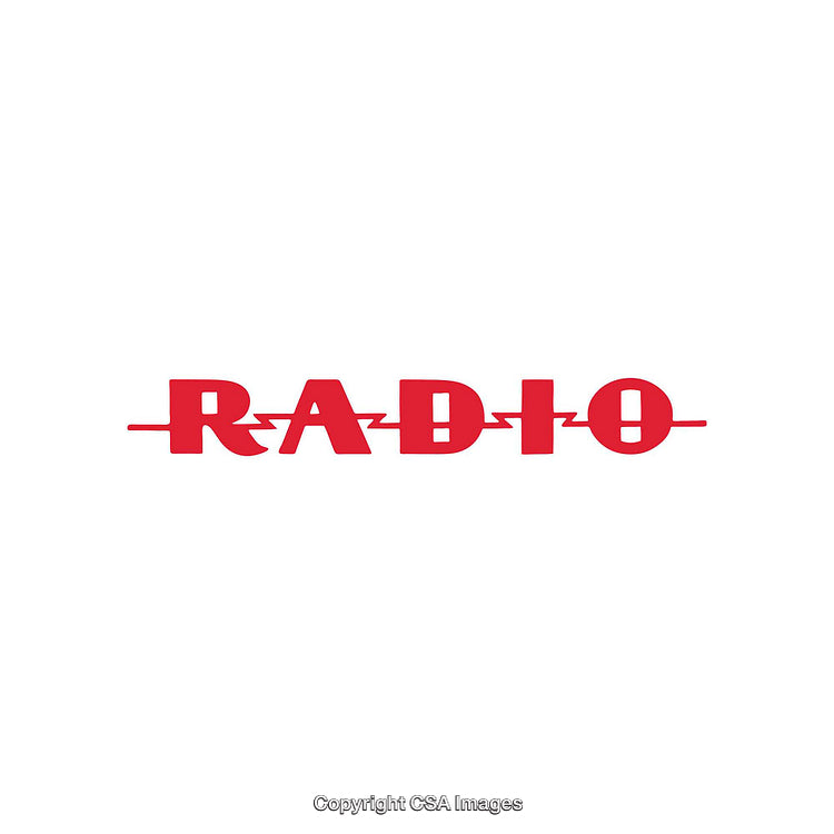 Red Radio Text Logo With Electromagnetic Wave Design on White Background