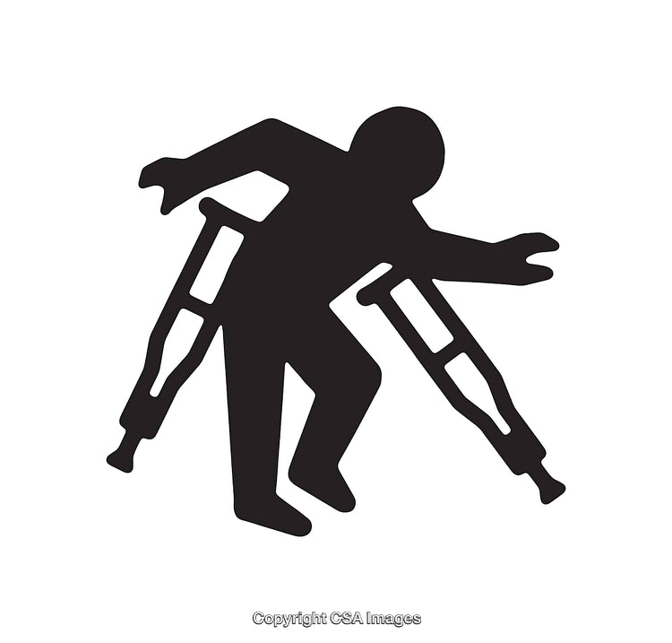 Silhouette of Person Slipping While Using Crutches in Iconic Design
