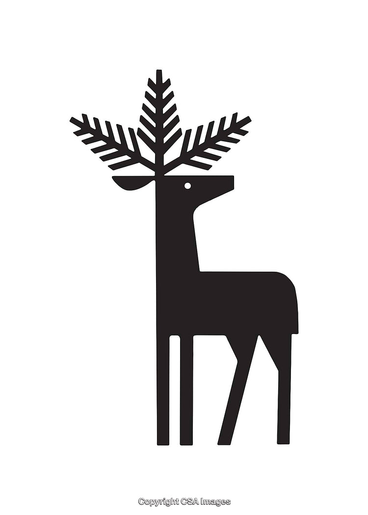 Stylized Black and White Deer Illustration with Artistic Antlers