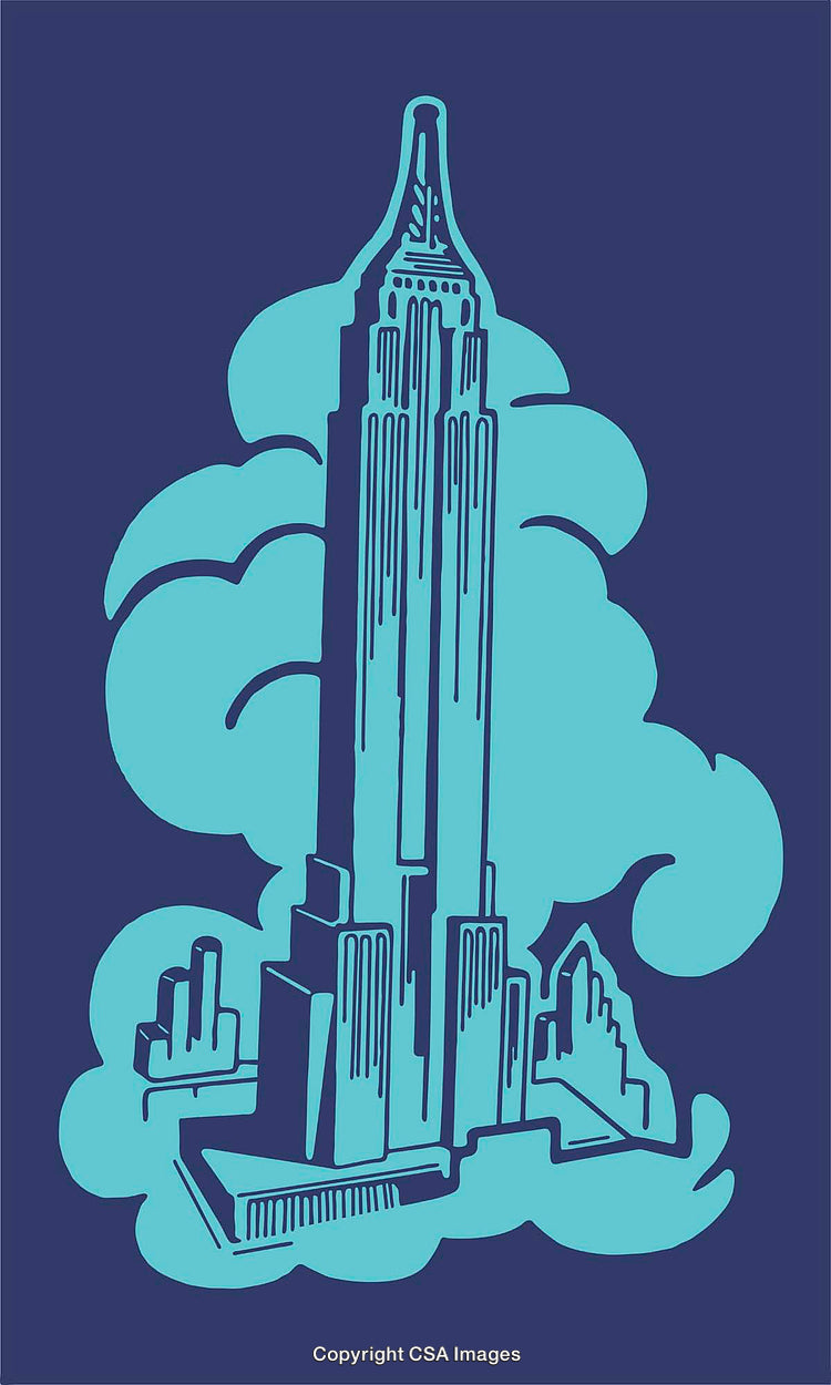 Stylized Skyline With Iconic Skyscraper in Blue Tones
