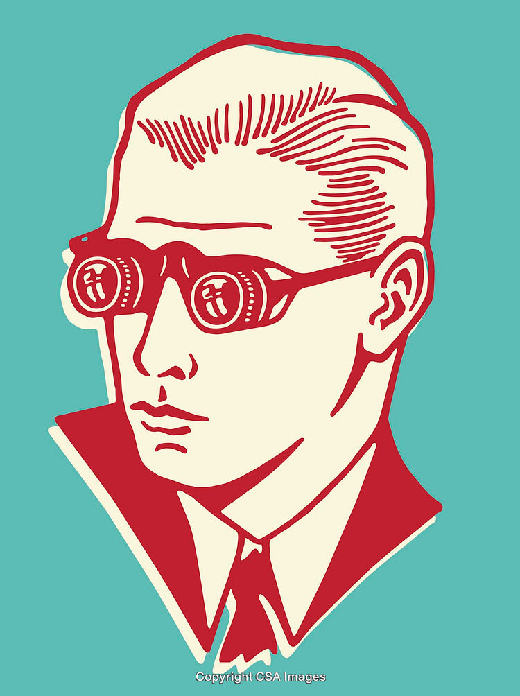 Retro Styled Illustration of Man Wearing Futuristic Glasses in Vintage Colors