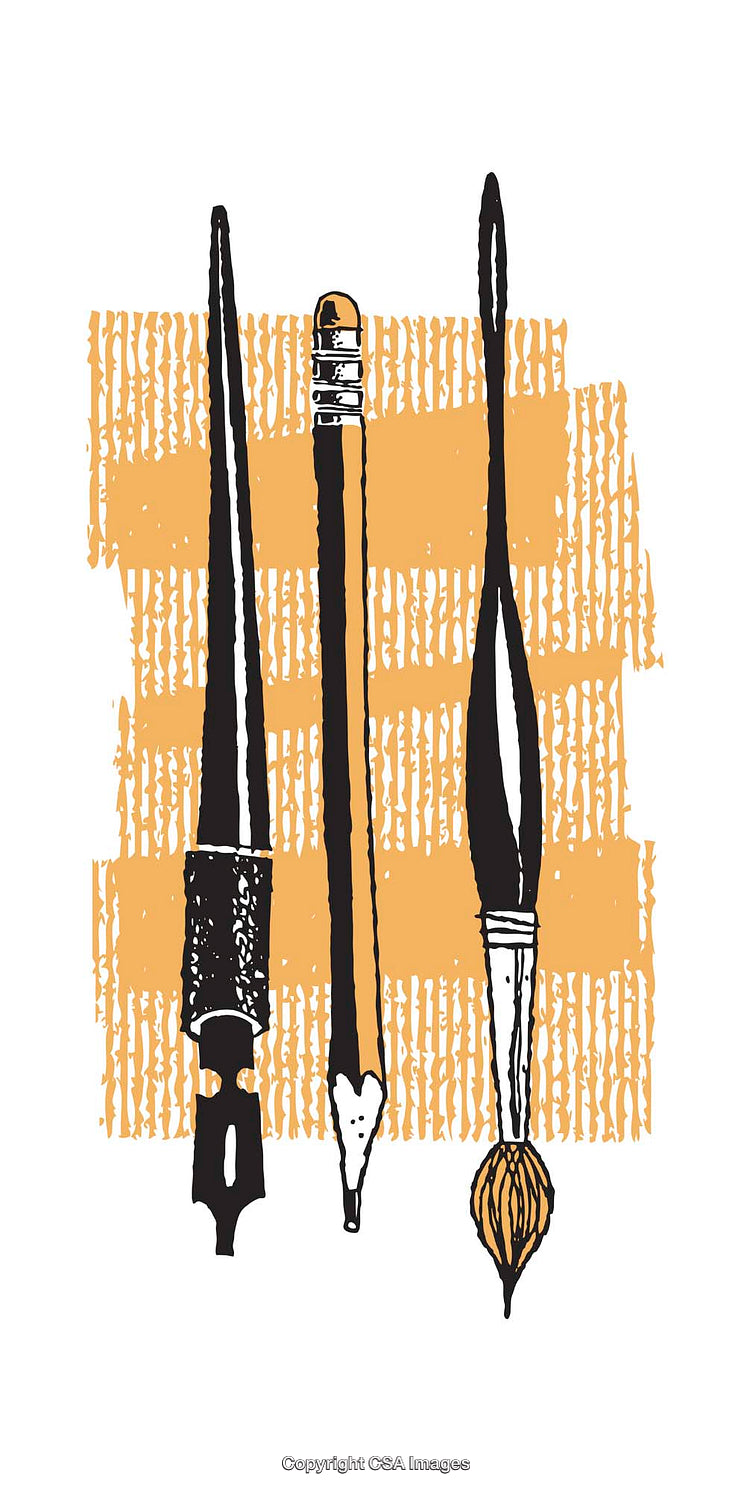 Artistic Illustration of Drawing Tools with Vibrant Textured Background