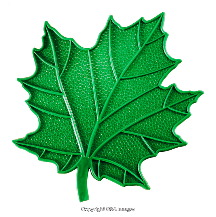 Green Plastic Leaf-Shaped Toy Showing Intricate Details and Texture