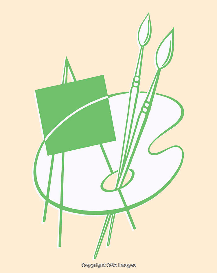 Minimalist Illustration of Artist Palette, Brushes, and Easel