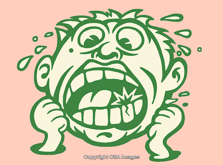 Expressive Green Line Art Cartoon Face Showing Intense Emotions and Sweating