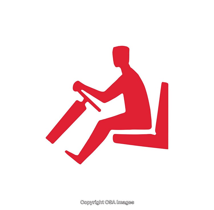 Red Icon Depicting a Rowing Individual in a Minimalist Style