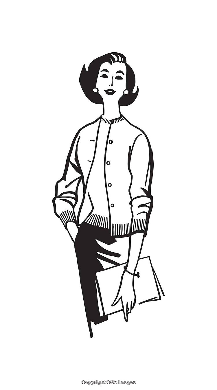 Retro Style Black And White Line Art of a Professional Woman